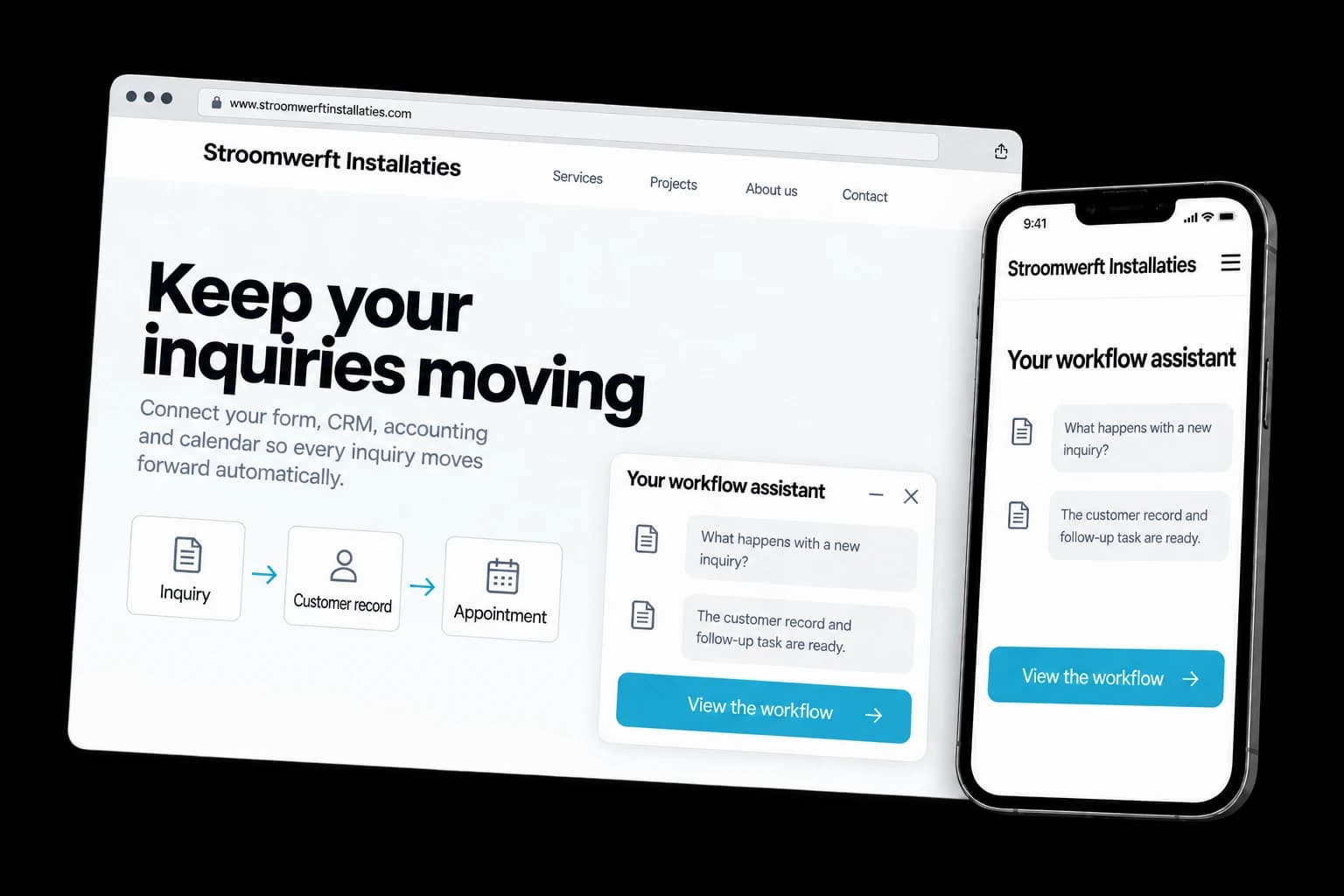 Example of workflow automation on desktop and phone