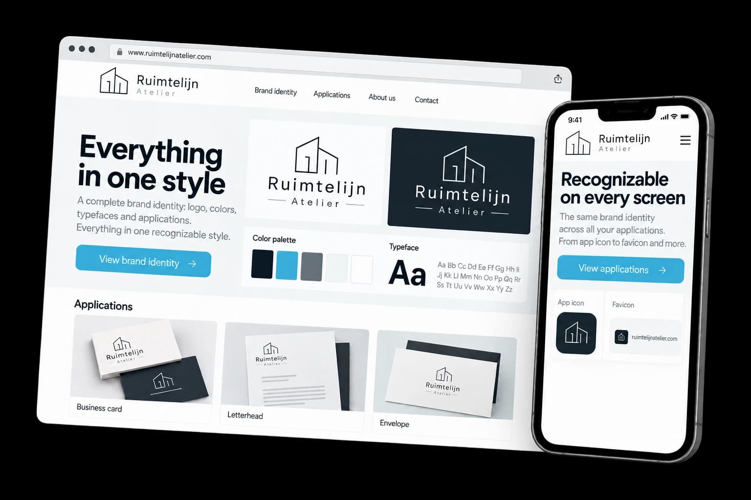 Example of brand style package on desktop and phone