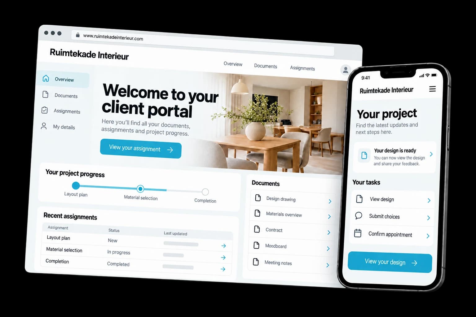 Example of customer portal with login on desktop and phone