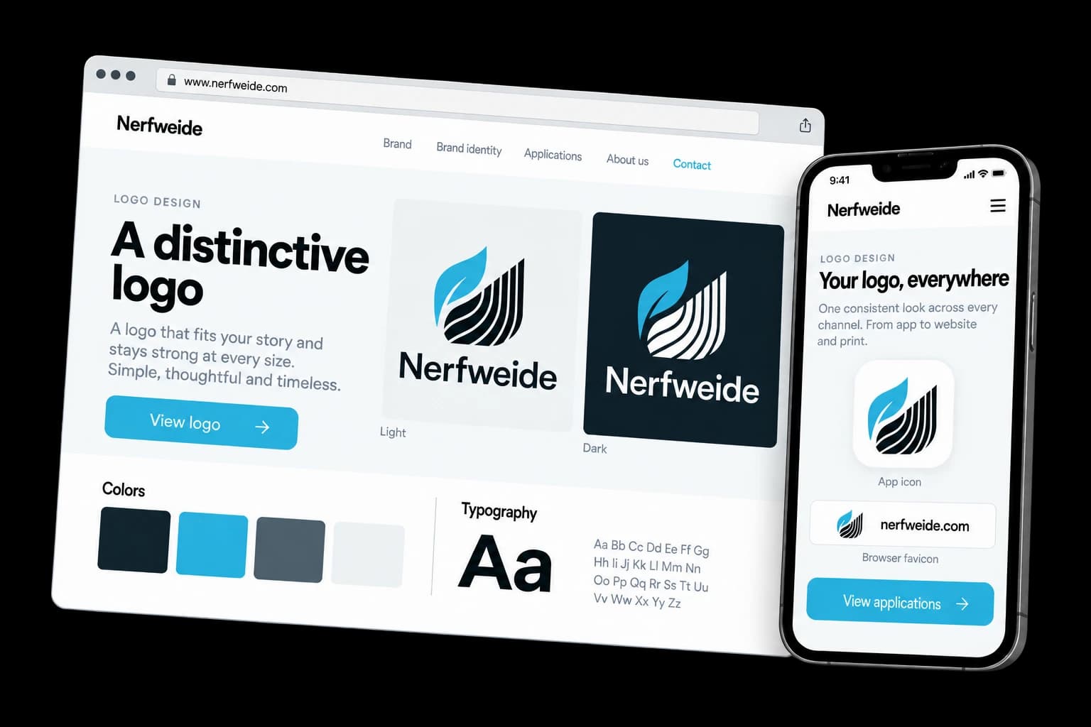 Example of logo design on desktop and phone