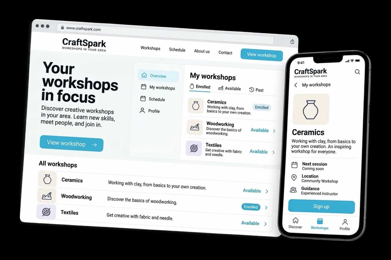Example of mobile app (iOS + Android) on desktop and phone