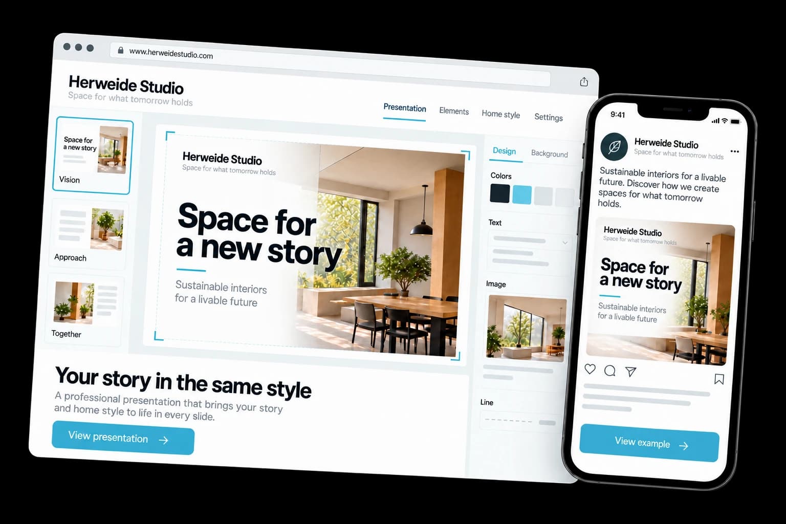 Example of presentation / pitch deck on desktop and phone