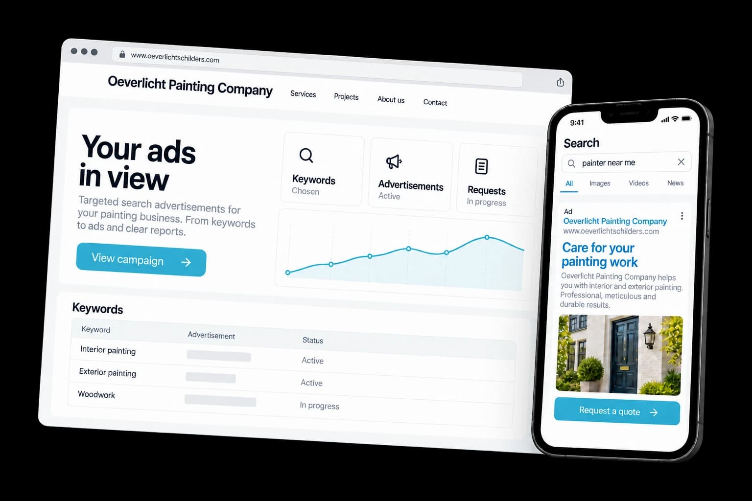Example of search engine marketing (SEA) on desktop and phone