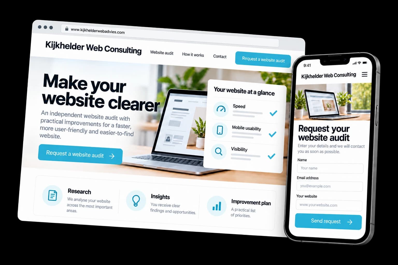 Example of website health check & conversion on desktop and phone