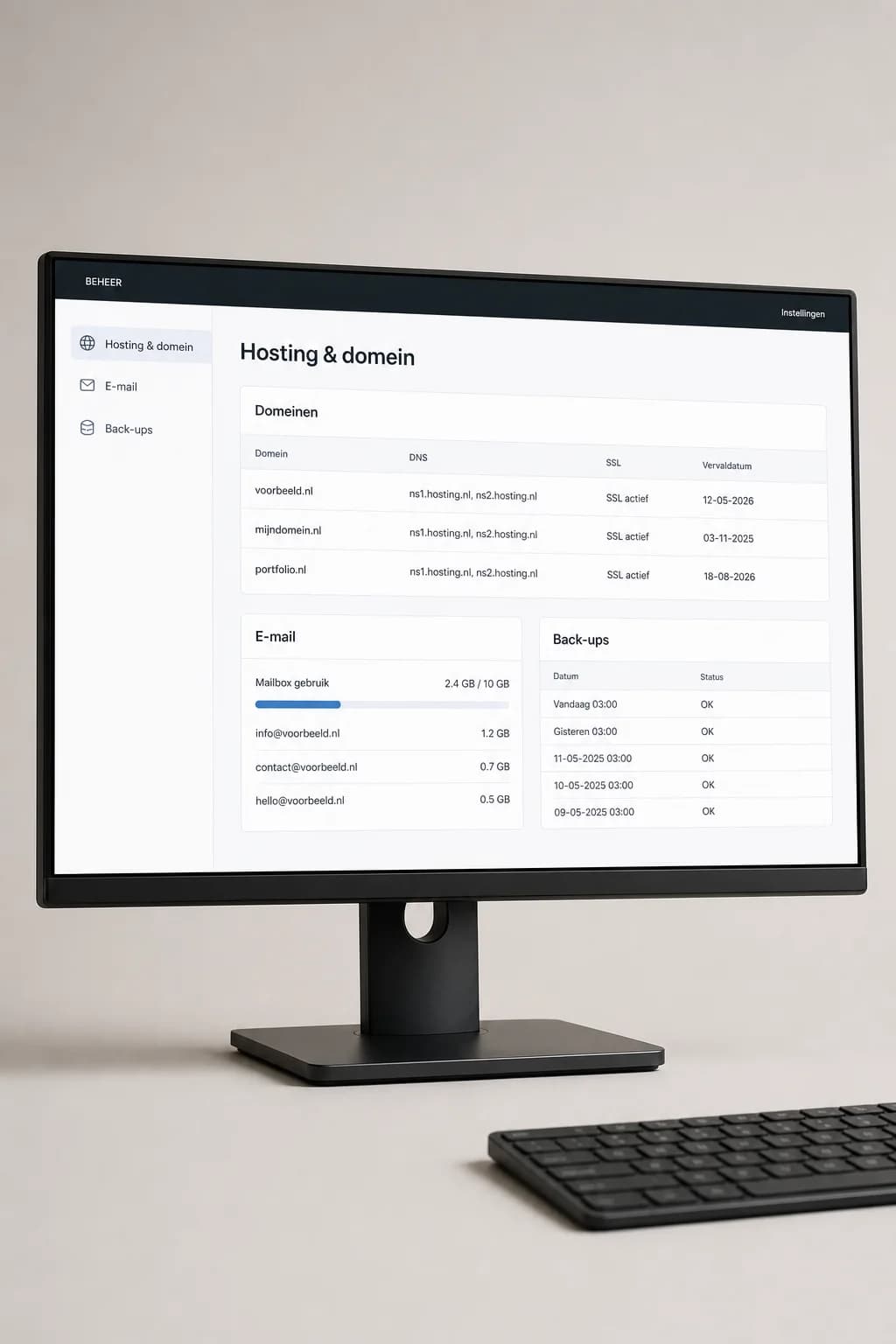 Example of extra domain & email options: Domeinen en instellingen