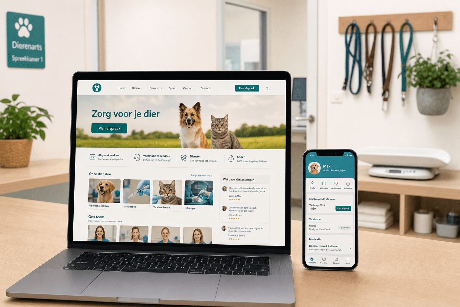 Platform mockup for veterinary practice
