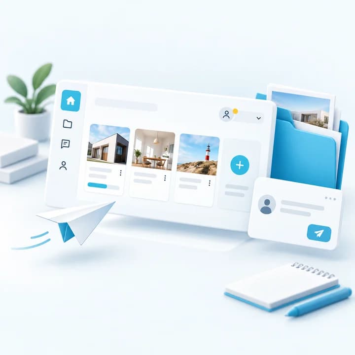 Illustration of a dashboard with project cards and folders
