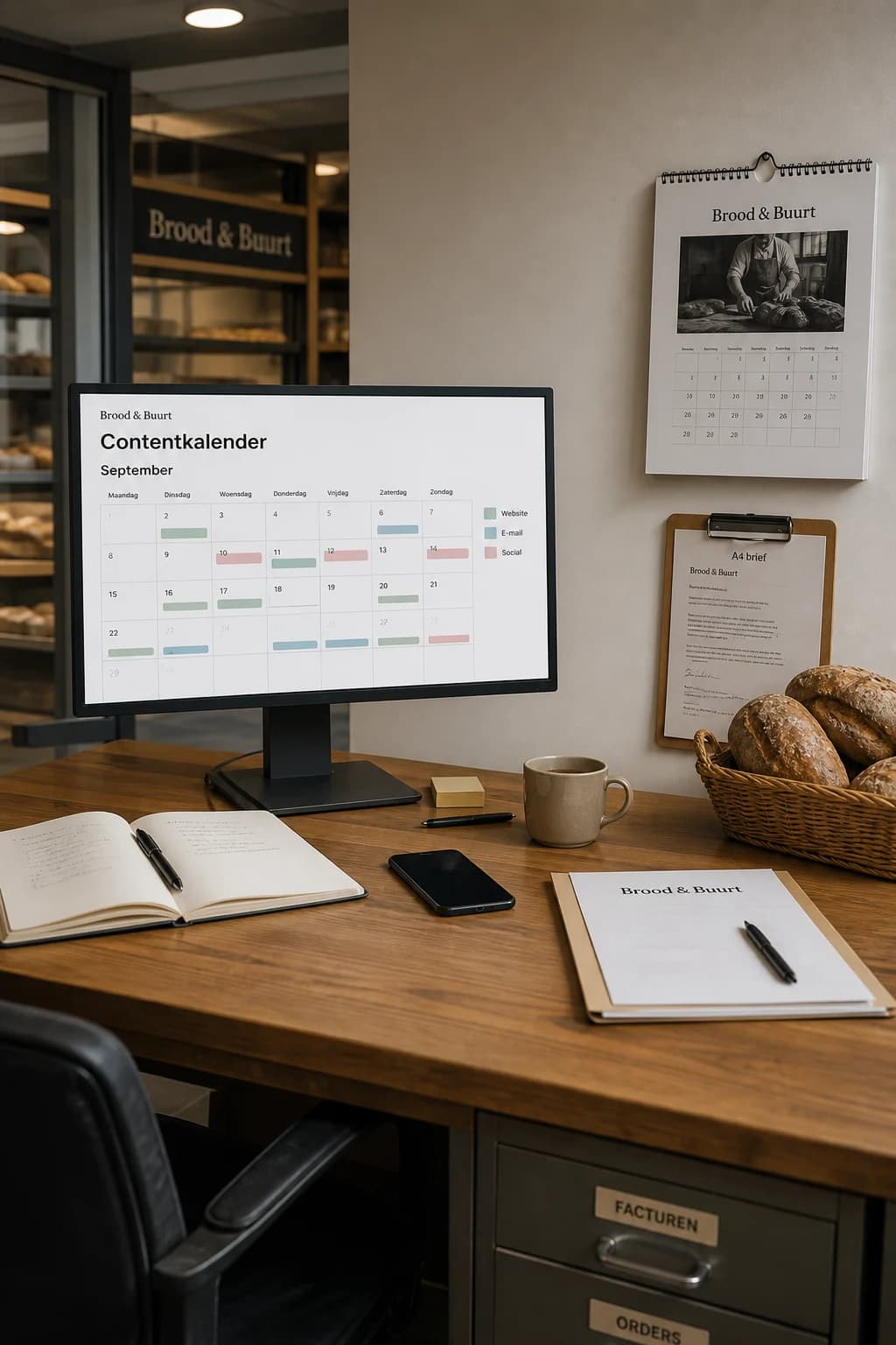 Een contentkalender in gebruik