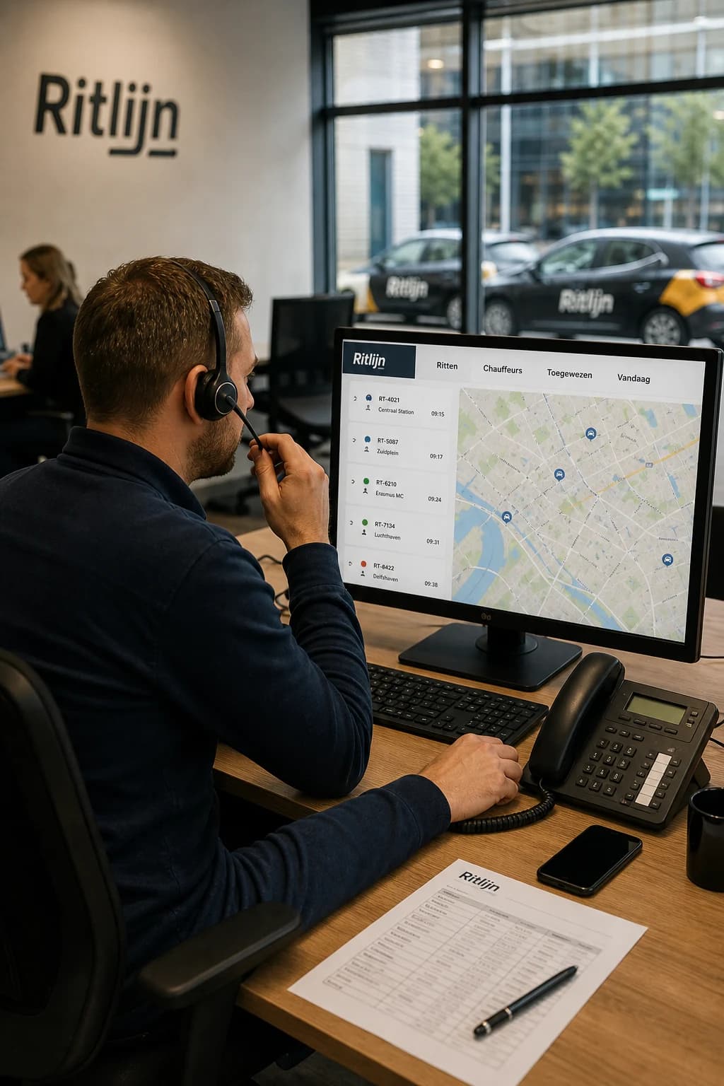 De ritcentrale in gebruik