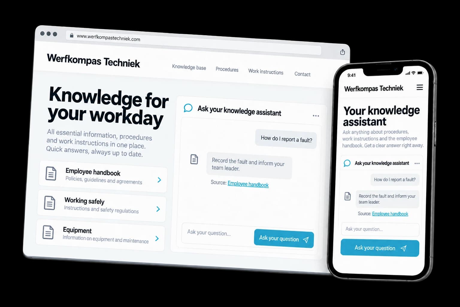 Example of internal AI knowledge assistant on desktop and phone
