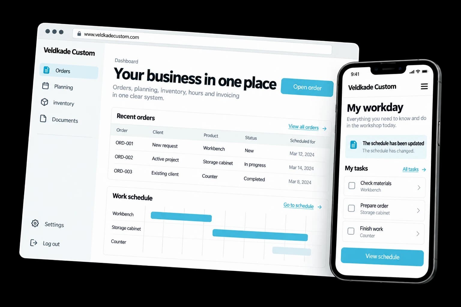 Example of custom business platform on desktop and phone