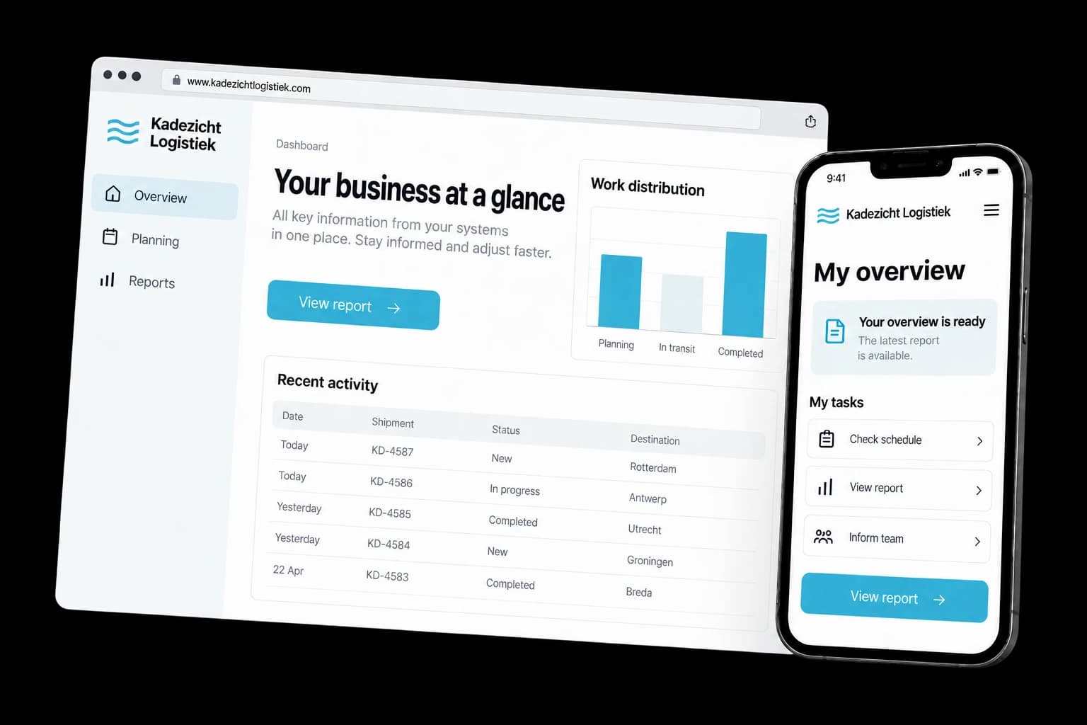 Example of dashboard / BI tool on desktop and phone
