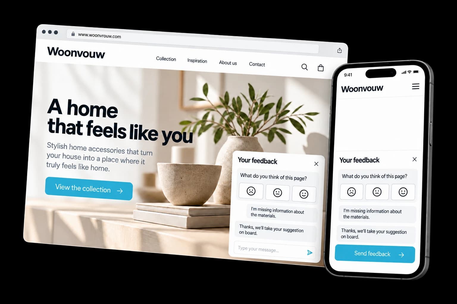 Example of smiley feedback on your site on desktop and phone