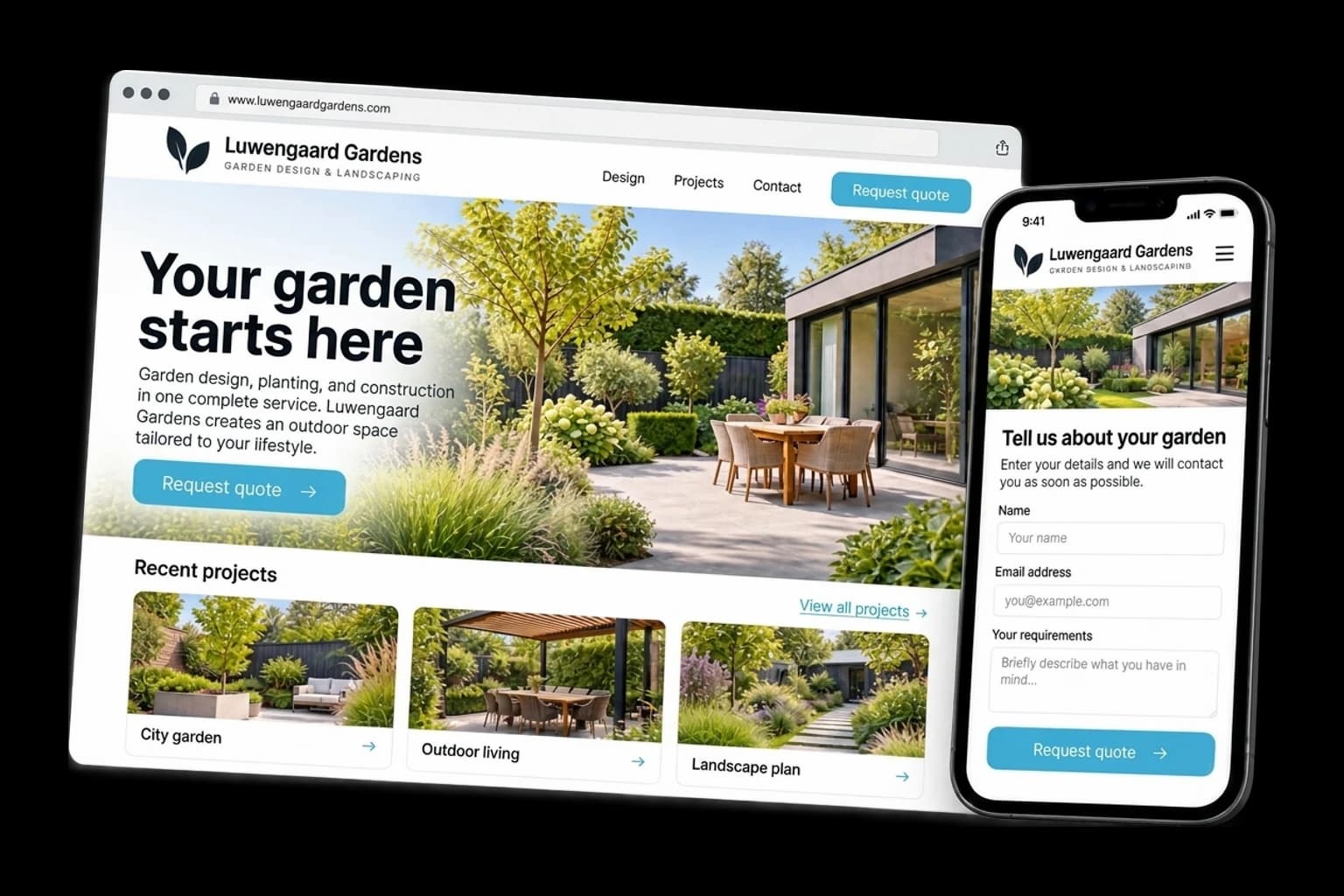 Example of one-page website on desktop and phone