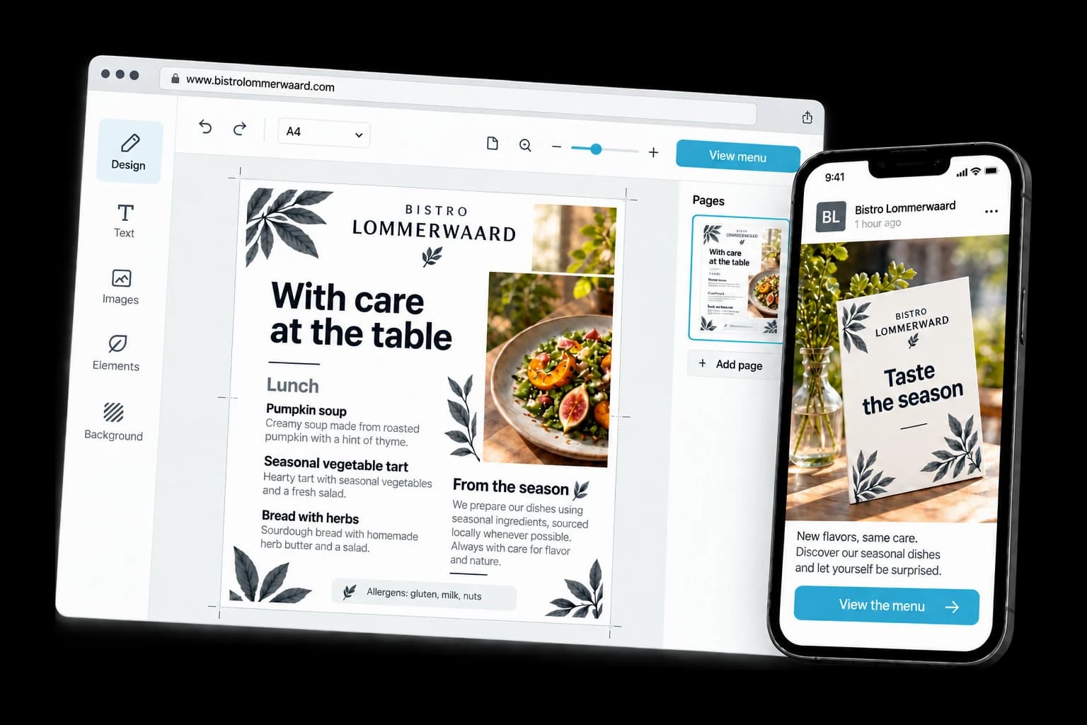 Example of menu design on desktop and phone