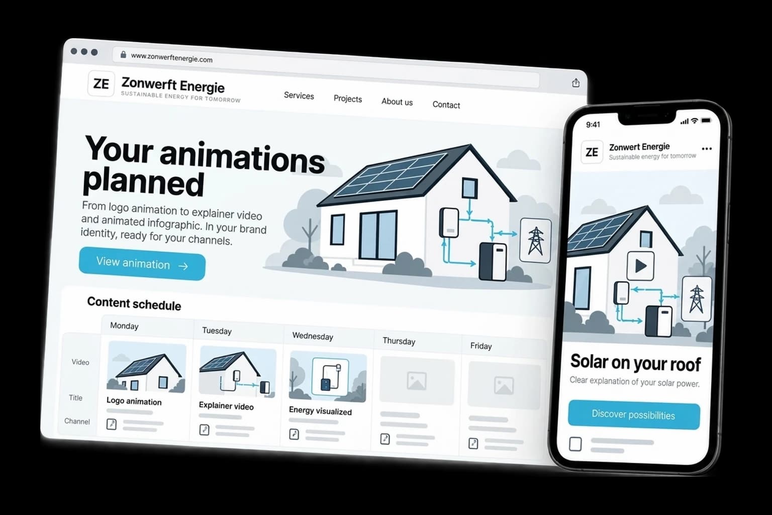 Example of motion graphics on desktop and phone