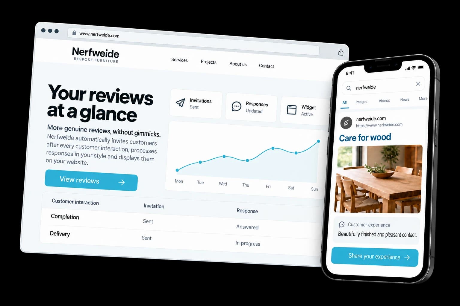 Example of review management on desktop and phone