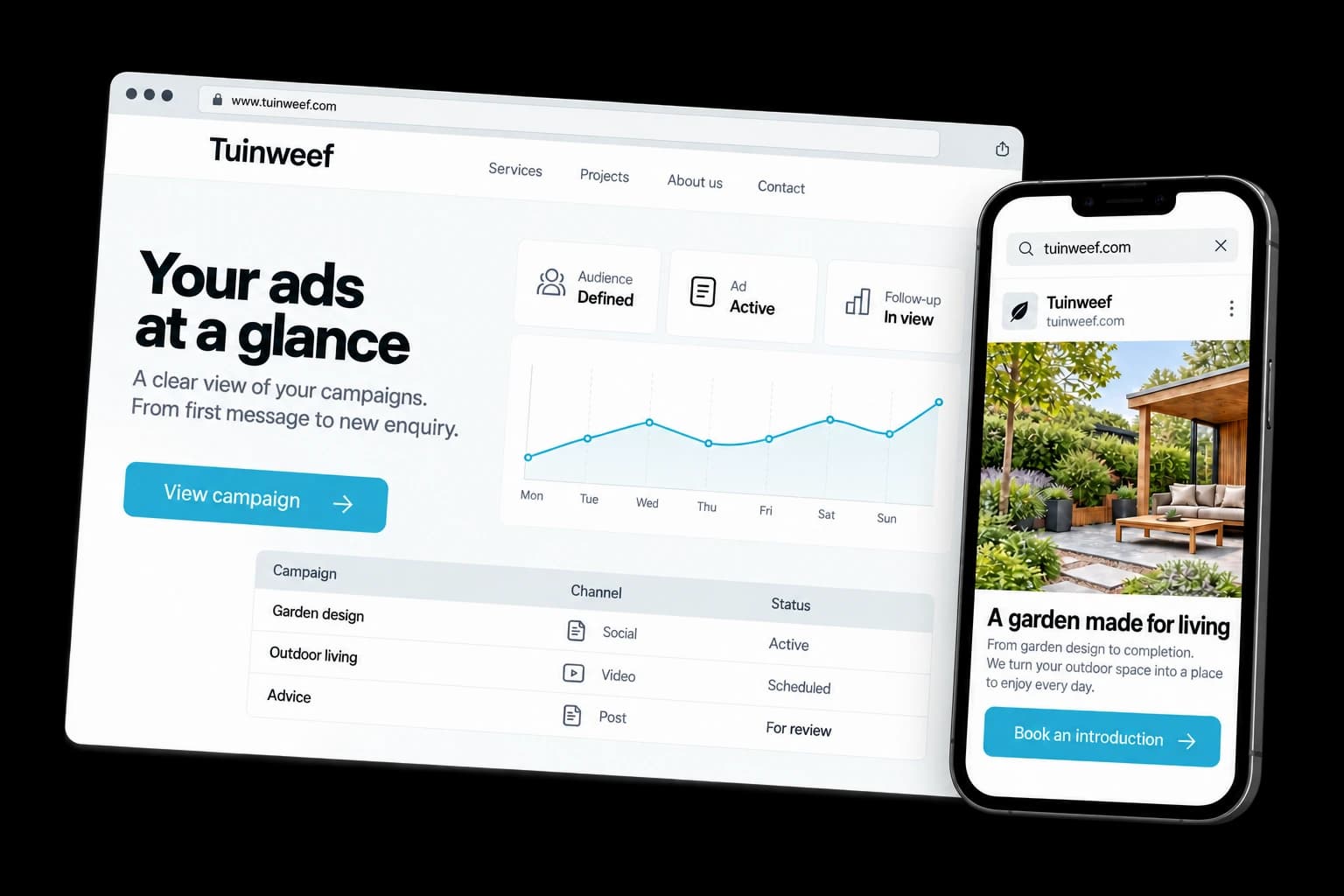 Example of social media advertising on desktop and phone