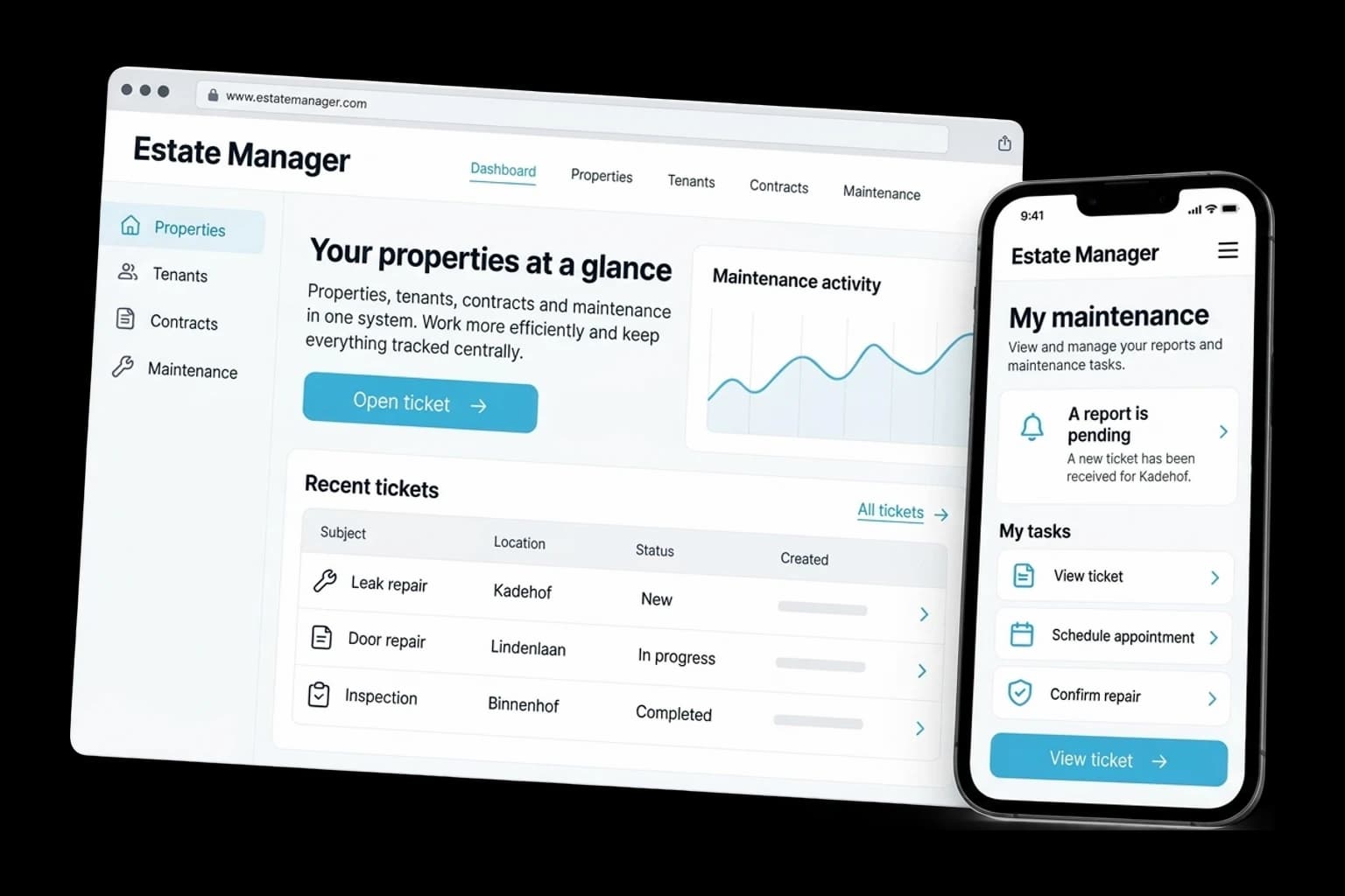 Example of real estate & management platform on desktop and phone