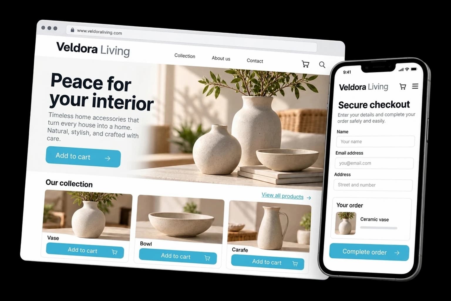 Example of webshop / e-commerce on desktop and phone