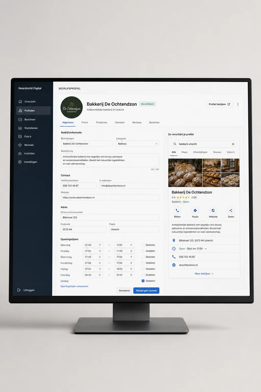 Example of google business profile & local seo: Je bedrijfsgegevens beheren