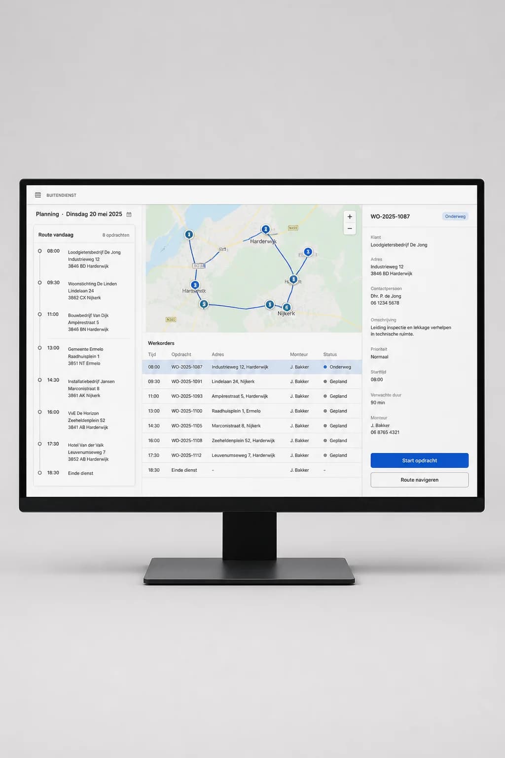Example of field service platform: Werk en routes op locatie