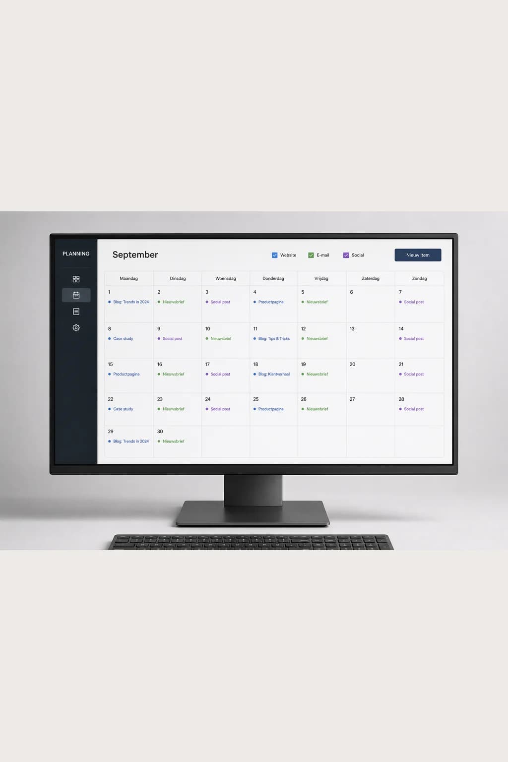 Example of content calendar & planning: Een maand met geplande content