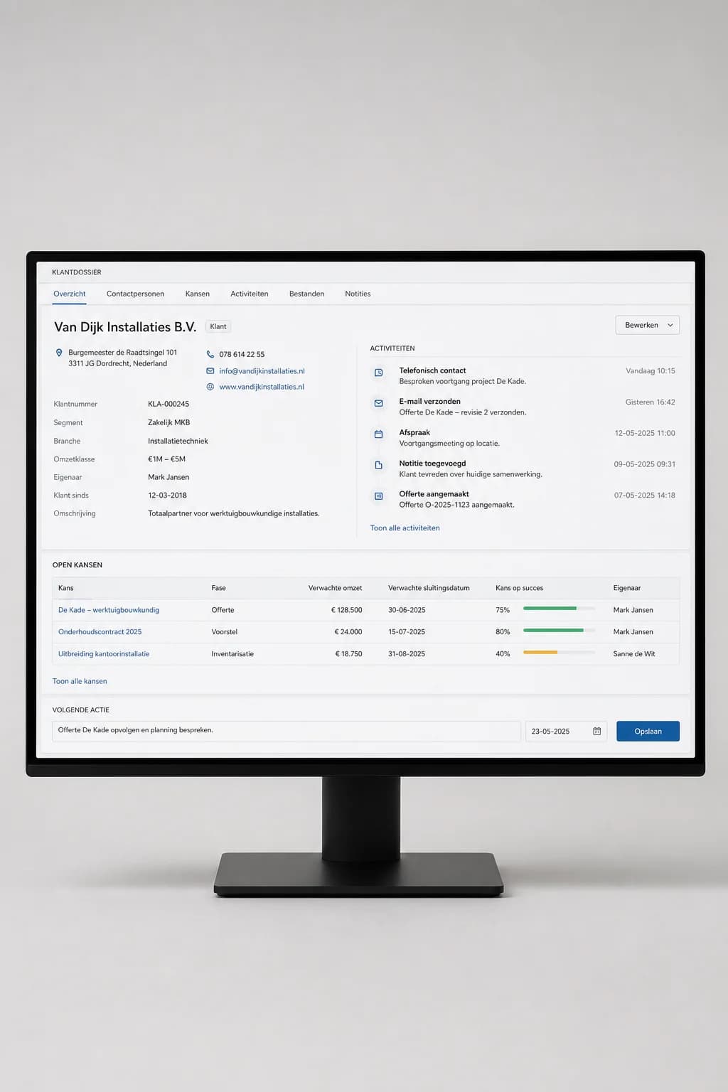 Example of fully custom crm platform: Klanten en opvolging