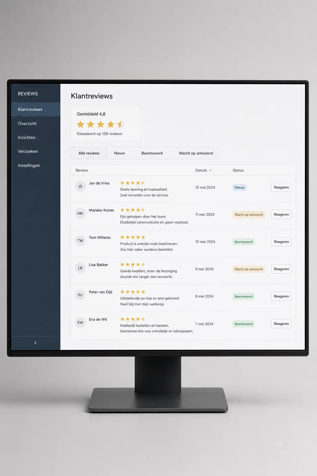 Example of review management: Beoordelingen en antwoorden