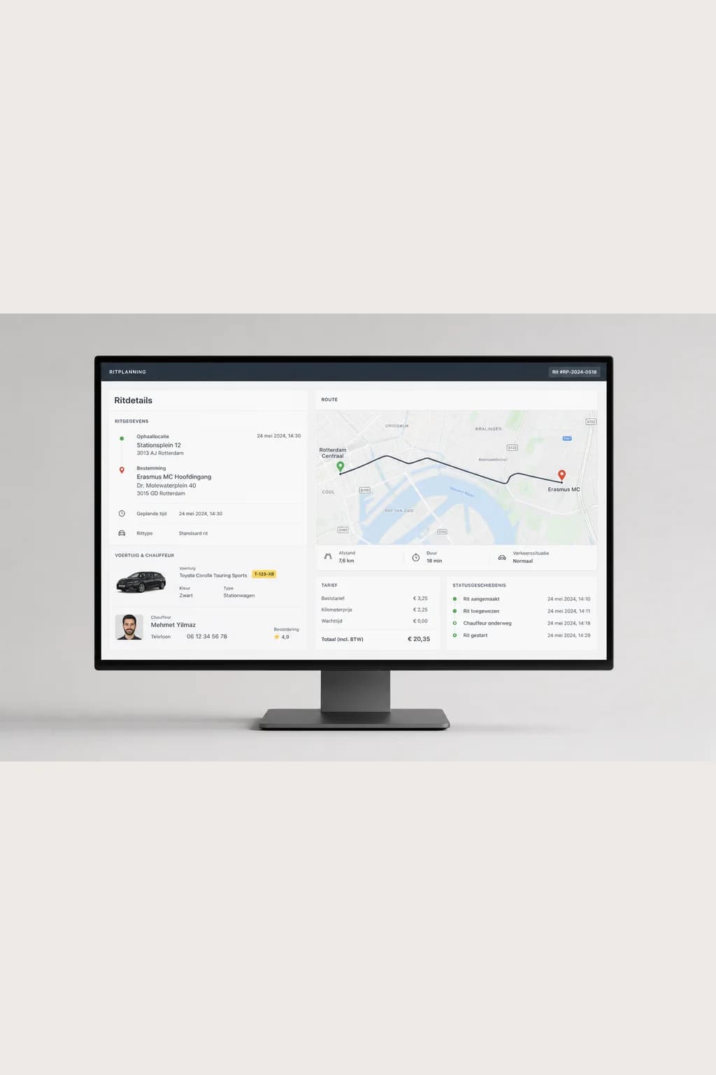 Example of taxi & transport platform: Ritcentrale en planning