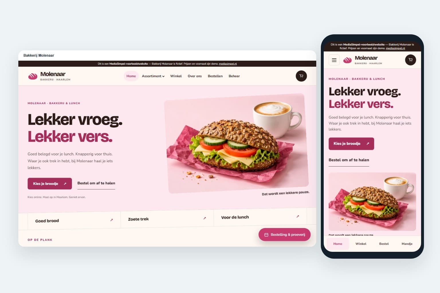 Website mockup for bakery