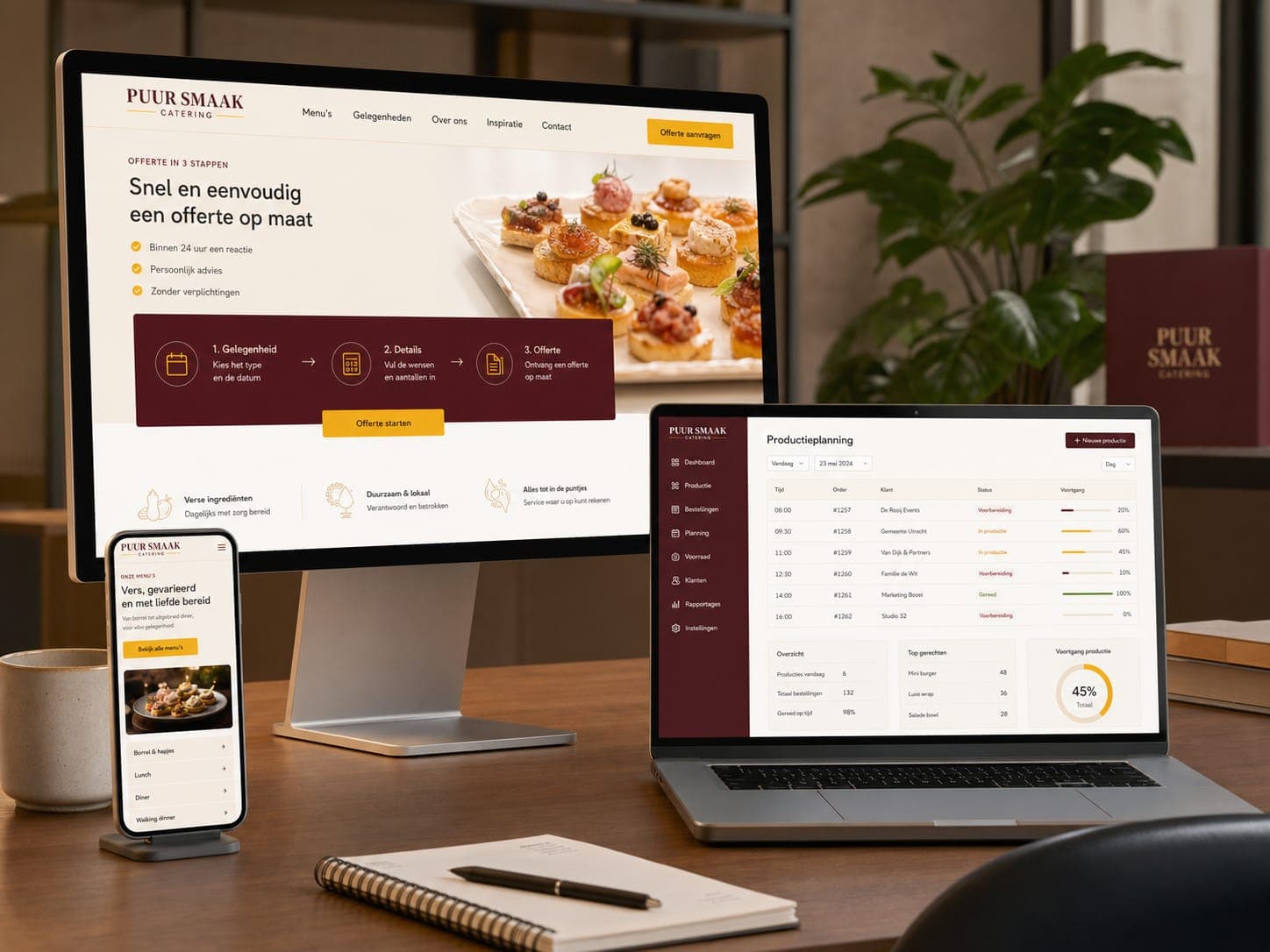 Platform mockup for catering company