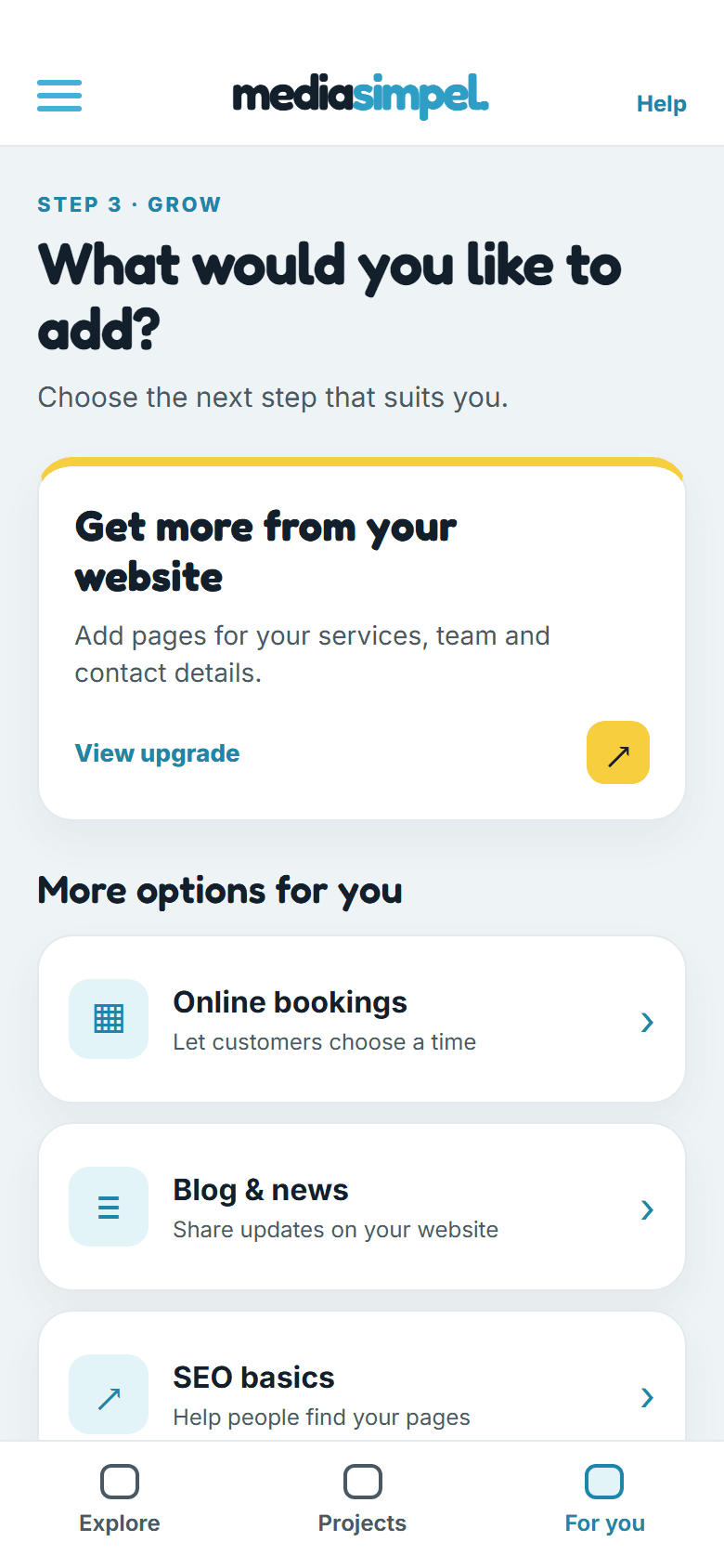 Simplified customer dashboard with website extensions