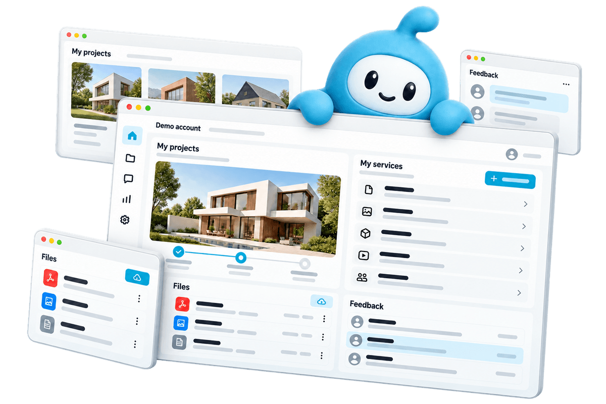 MediaSimpel customer dashboard with project progress, files and feedback