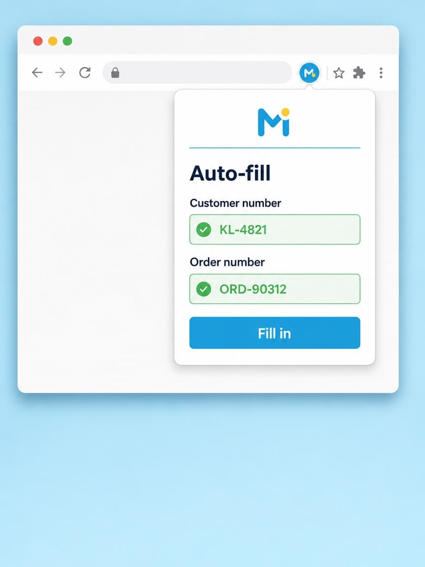 Extension pop-up that fills in a form automatically with a customer number and order number