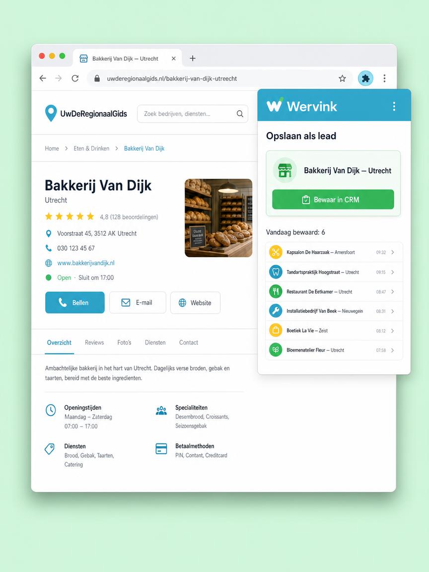 Extensie die een bedrijf van een bedrijvengids opslaat als lead in het CRM
