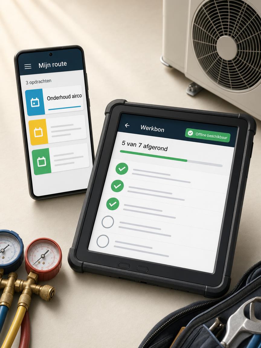 Realistische mock-up van een Nederlandse Android-app voor de buitendienst