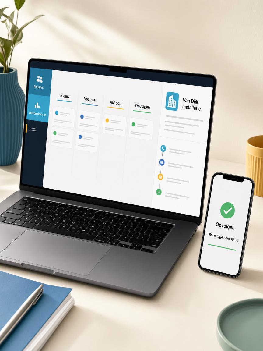 Maatwerk-CRM met verkooppijplijn, klantkaart en opvolgtaken