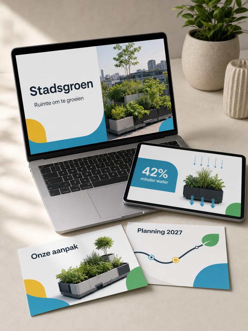 Professioneel ontworpen Nederlands pitchdeck op verschillende dragers