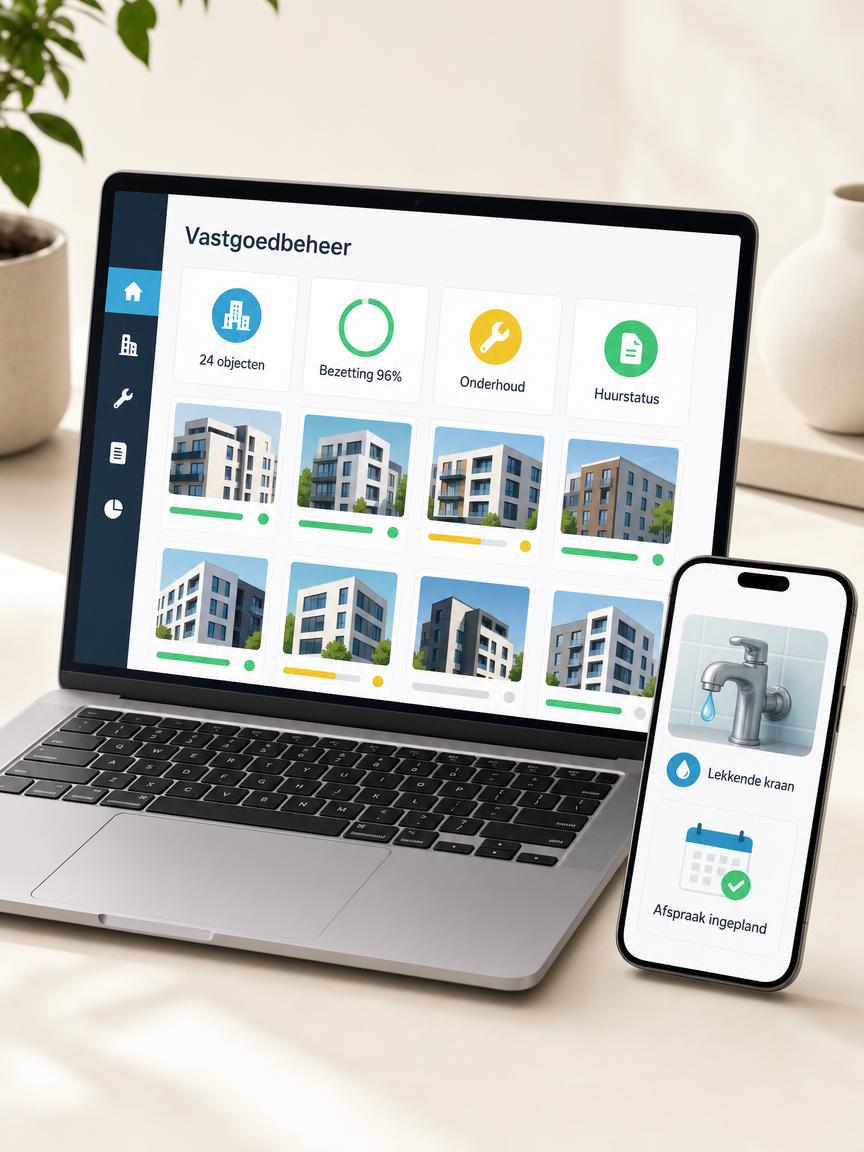 Vastgoedplatform met objecten, bezetting, huurstatus en onderhoud