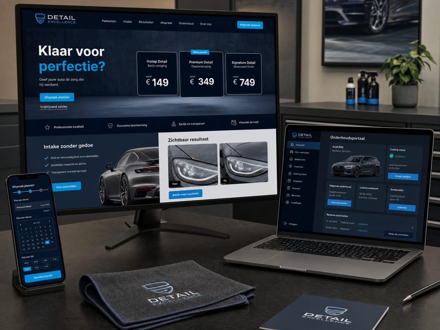 Platform mockup voor autodetailingbedrijf