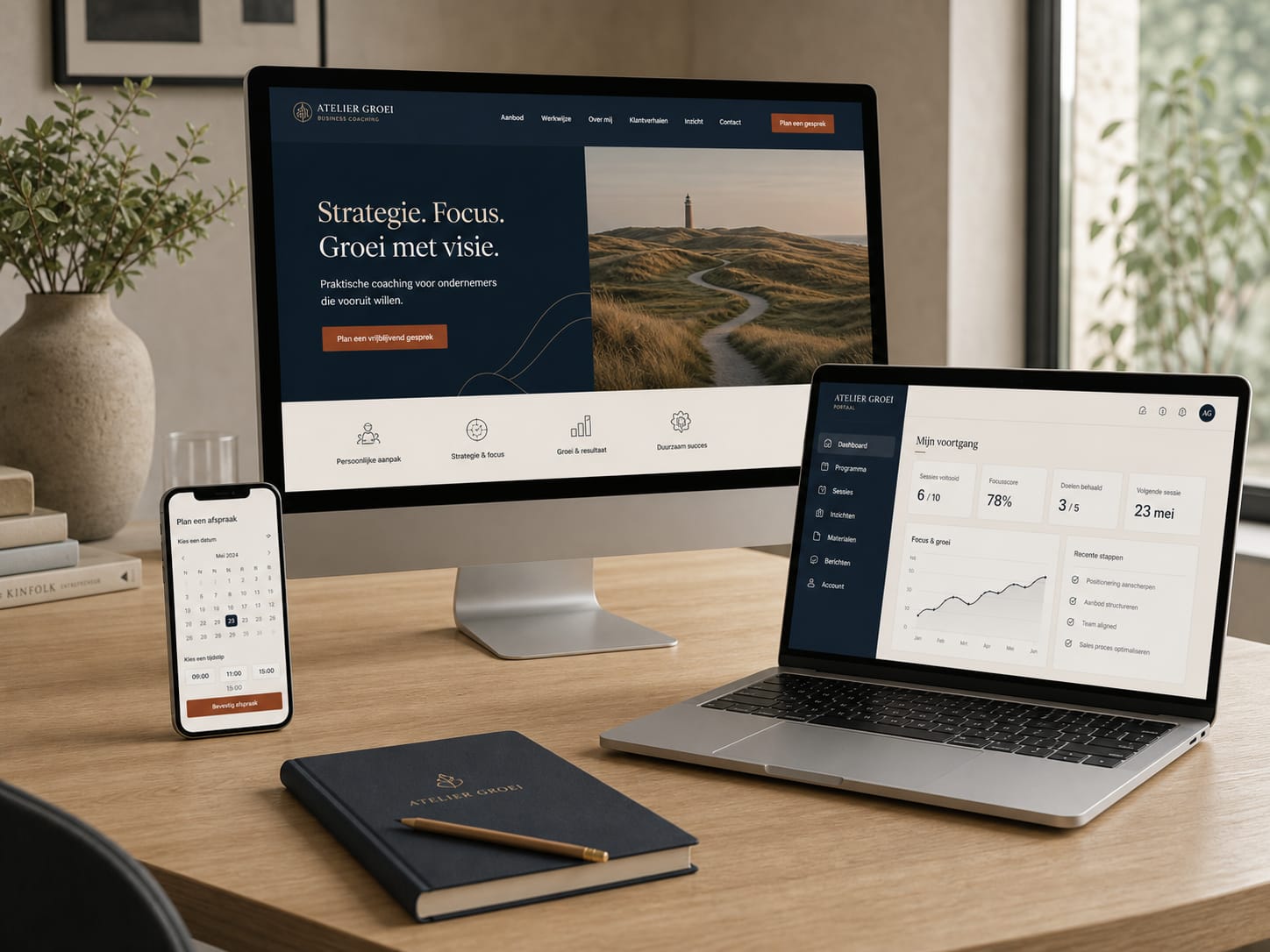 Platform mockup voor businesscoach
