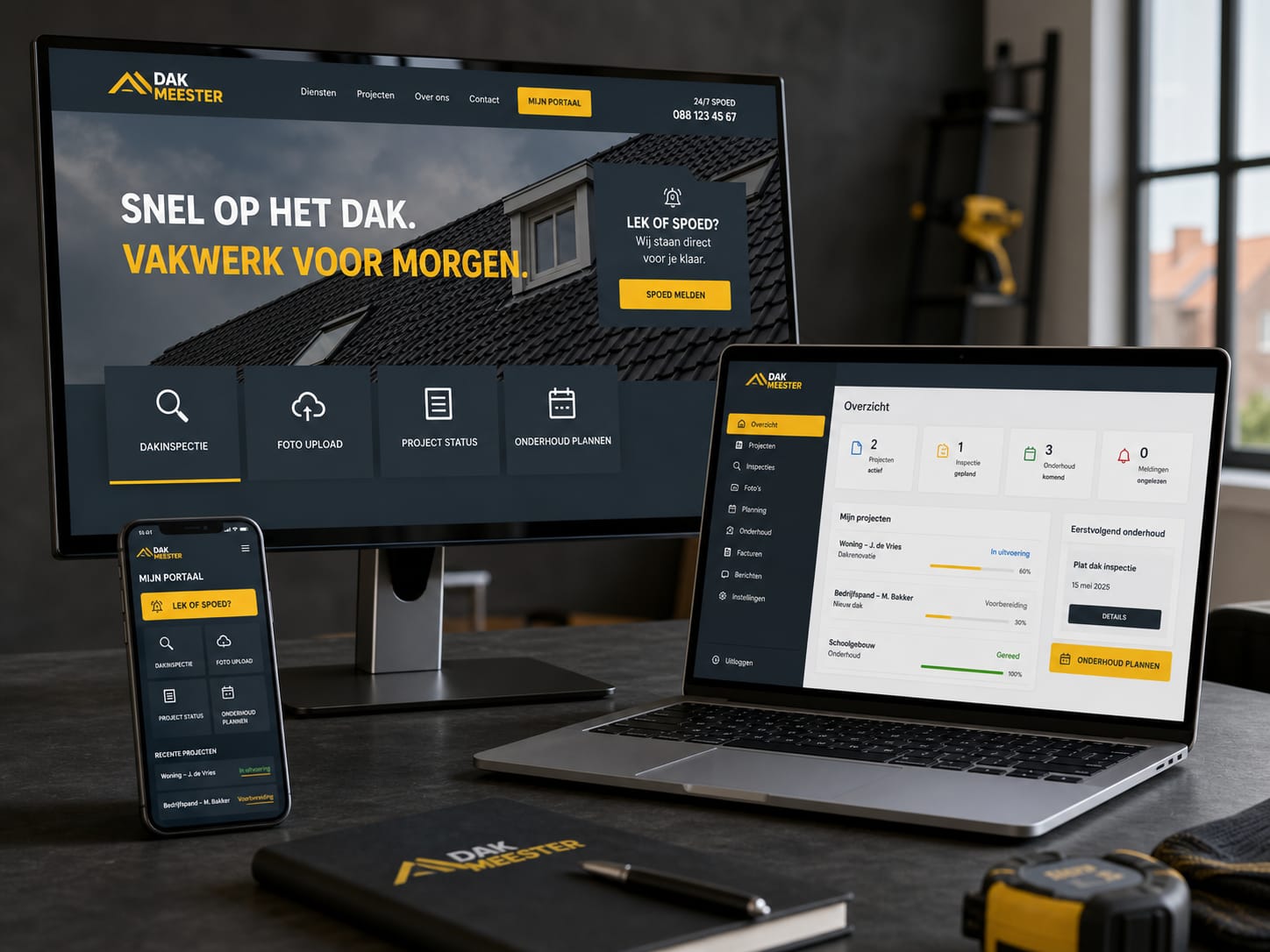 Platform mockup voor dakdekkersbedrijf