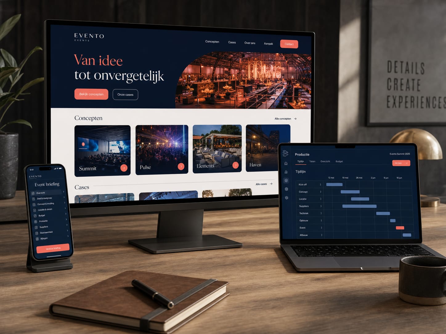 Platform mockup voor evenementenbureau