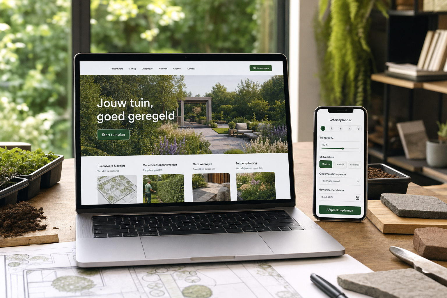 Platform mockup voor hoveniersbedrijf