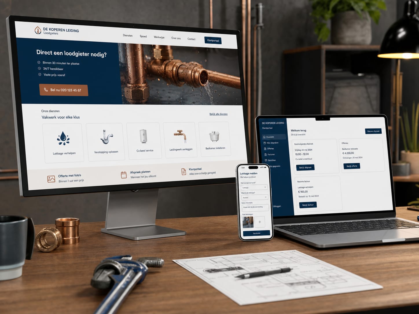Platform mockup voor loodgieter