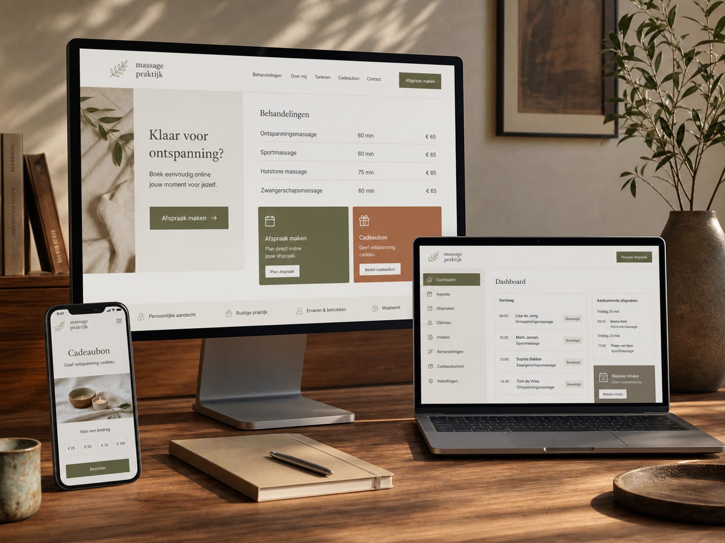 Platform mockup voor massagepraktijk