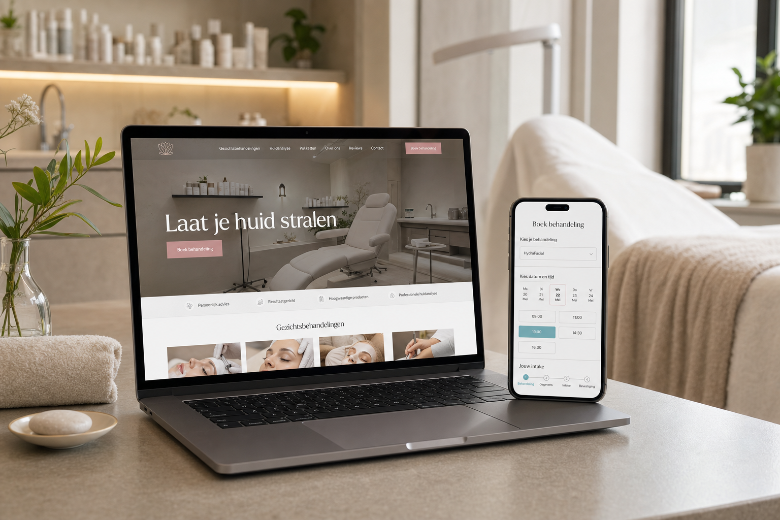 Platform mockup voor schoonheidsspecialist