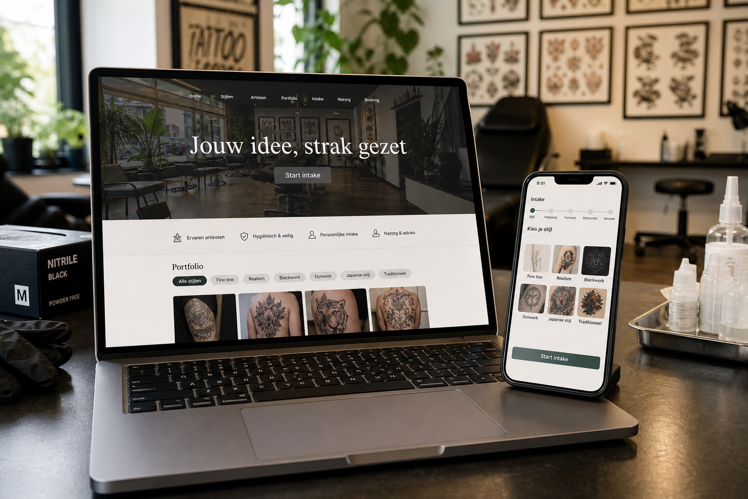 Platform mockup voor tattoostudio