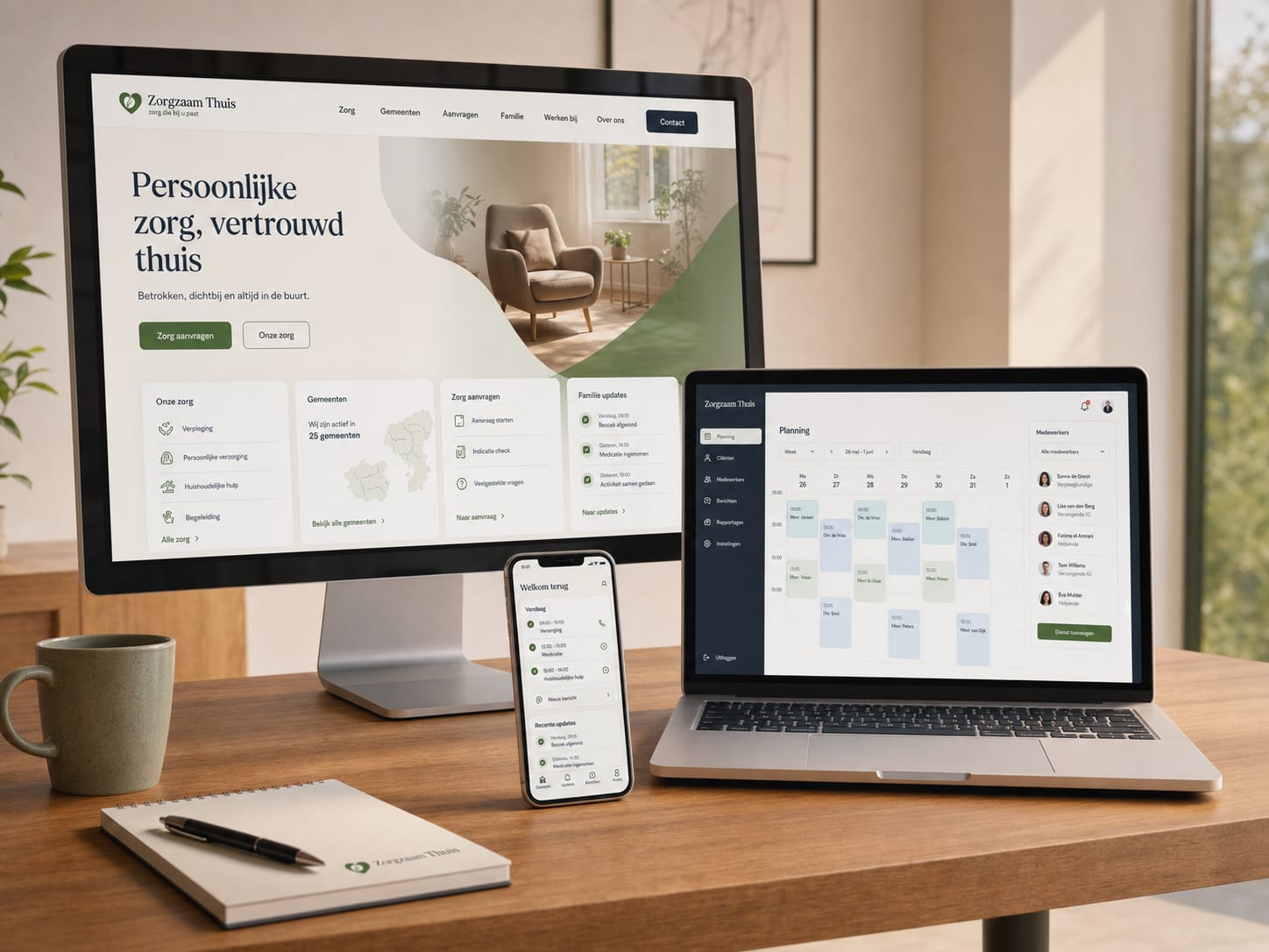 Platform mockup voor thuiszorgorganisatie